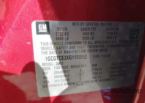 2016 Chevrolet Colorado Lt z USA, uszkodzony, nr VIN 1GCGTCE3XG1150552